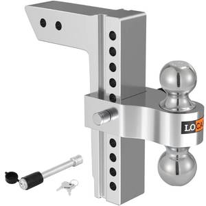 lot 89770 image: LOCAME Adjustable Trailer Hitch, Fits 2-Inch Receiver Only, 10-Inch DropRise Aluminum Drop Hitch, 12,500 LBS GTW-Tow Hitch for Heavy Duty Truck with Double Stainless Steel Locks, Silver, LC0005 - Retail $172.02