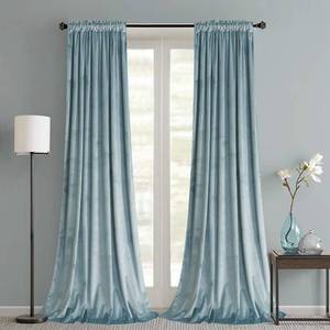 lot 89781 image: Roslynwood Stone Blue Velvet Curtains Home Office Thermal Insulated Luxury Energy Saving with Rod Pocket & Clip Rings Top Light Blocking Window Drapery for Living Room,52W x 84L inch, 2 Panels