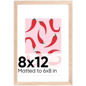 lot 89784 image: Homeforia 8x12 Picture Frame Wood, Premium Oak Wooden Frame 8 x 12 with 6x8 Mat, 8x12 Wood Frame Natural Matted to 6 x 8 Photo, Tempered Glass, Wall Hook Included, Set of 1