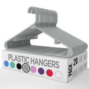 lot 89787 image: Utopia Home Plastic Hangers 20 Pack - Clothes Hanger with Hooks - Durable & Space Saving Coat Hanger - Heavy Duty Grey Hangers - Skirt Hangers