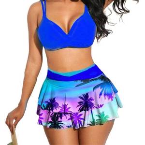 lot 89799 image: Ladies Split Swimsuit 2-Piece Spaghetti Straps Swimming Suit Push Up Wrap Sexy Bikini Sets for Women Thnic Style Royal Blue Large