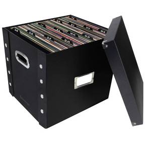 lot 89819 image: Snap-N-Store Vinyl Record Storage Box - Pack of 1-13.2 x 12.625 x 12.5 Inch LP Holder with Lid & Guides for 12-inch Records - Crate Holds up to 75 Vinyl Albums - Black
