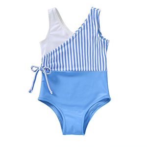 lot 89830 image: YOUNGER TREE Toddler Girl One Piece Swimsuit Color Block Stripe Swimwear Summer Beach Bathing Suit 12M-5T (4-5T, Blue Stripe)