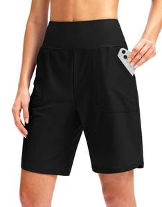 lot 89841 image: Viodia Womens 9 Long Swim Board Shorts with Pockets High Waisted Beach Swimsuits Knee Length Short for Women with Liner Black Medium