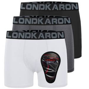 lot 89853 image: Londkaron 3-Pack Youth Boys Stretch Boxer Briefs wSoft Protective Cup, Elite Boxer Jock for Baseball & Football (X-Large, WhiteBlackDark Grey)
