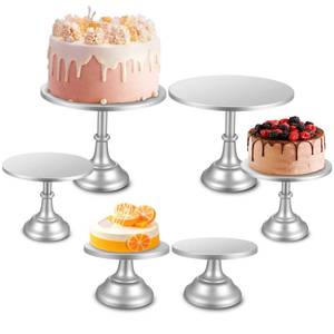 lot 89858 image: 6 Pcs Cake Stand Set Round Dessert Metal Pedestal Cake Stand Table Display Cupcake Table Tall Cake Stands Serving Platter Holders for Wedding Birthday Baby Shower Party Home Decoration (Silver)