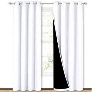 lot 89859 image: NICETOWN 100% Blackout Window Curtain Panels, Cold and Full Light Blocking Drapes with Black Liner for Nursery, 84 inches Drop Thermal Insulated Draperies (White, 2 Pieces, 52 Wide Each Panel)