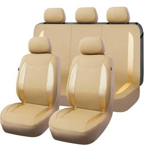 lot 89865 image: Flying Banner car seat Covers Protects Water Proof Faux Leather Carbon Fiber Front and Rear Bench (Golden Beige, Full Set)