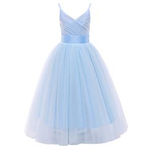 lot 89867 image: Glamulice Light Blue Flower Girl Dress Lace Bridesmaid Long A Line Princess Wedding Pageant Dresses Tulle Spaghetti Strap Kids Formal Dance Ball Gown Holiday Evening Tea Party Wear Ballgown Event Size 10