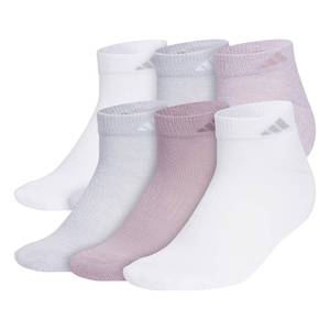 lot 89870 image: adidas Womens Athletic Cushioned Cut Socks (6-pair) Low Profile Arch Compression for a Secure Fit, Preloved Fig PurpleClear Onix GreyWhite, Medium