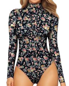 lot 89875 image: MANGOPOP Womens Mock Turtle Neck Long Sleeve Tops Bodysuit Jumpsuit Small