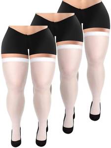 lot 89895 image: Geyoga 3 Pairs Plus Size Thigh High Stockings Semi Sheer Thigh High Socks Nylon over The Knee Tights Pantyhose for Women Girls (White)