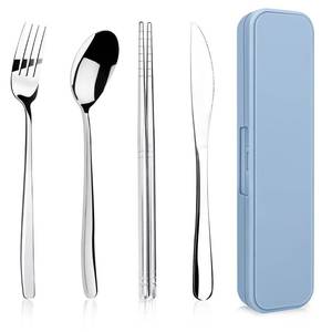 lot 89901 image: 5 Piece Rsiynax Portable Travel Utensils Set with Case, Premium 304 Stainless Steel Camping Utensils Set, Reusable Silverware for Camping, Lunch, Work, School, etc, Easy to Clean (Silver)