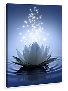 lot 89902 image: Lotus Flower Wall Art for Bathroom Blue Spiritual Meditation Picture Prints White Floral Abstract Canvas Artwork Relax Poster Ready to Hang with Gallery Wrapped