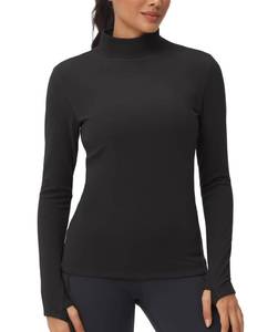 lot 89914 image: THE GYM PEOPLE Womens Mock Turtleneck Long Sleeve Shirts Fleece Thermal Underwear Pullover Tops with Thumb Hole Black Small
