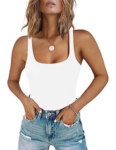 lot 89922 image: Chunpin Womens Square Neck Sleeveless Bodysuit Double Lined Tops Thong Bodysuit White L