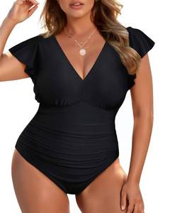 lot 89932 image: Yonique Plus Size Swimsuits for Women One Piece Tummy Control Bathing Suits Ruffle Swimwear Black 20W