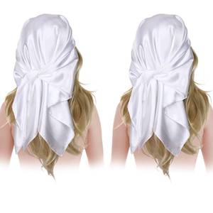 lot 89933 image: SATINIOR 2 Piece 35 Inch Silk Head Scarf Sleeping Hair Wrapping Satin Scarf for Women (Beige), White, Medium
