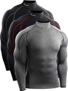lot 89984 image: NELEUS Mens Compression Shirts Dry Fit Long Sleeve Mock Neck Shirts,3 Pack,5059,BlackBlack(Red Stripe)Grey,US XL
