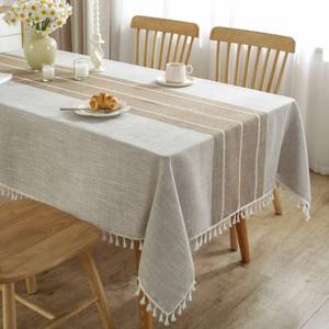 lot 89986 image: JIALE Tablecloths for Rectangle Tables, Cotton Linen Table Cloth Waterproof Tablecloth Wrinkle Free Farmhouse Dining Table Cover, Soft Fabric Table Cloths with Tassels, Brown, 55 X 70, 4-6 Seats
