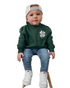lot 90089 image: Toddler Baby Girl Boys St Patricks Day Outfit Four Leaf Clover Sweatshirt Long Sleeve Green Pullover Spring Clothes (ST-Clover-Ink Green, 12-18 Months)
