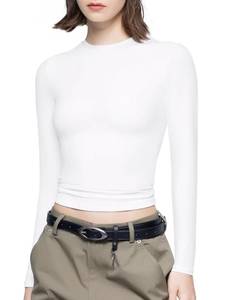 lot 90094 image: PUMIEY Long Sleeve Shirts for Women Crew Neck Slim Fit Fall Tops Sexy Basic Tee, Splashed White X-Large
