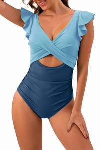 lot 90097 image: B2prity Womens One Piece Swimsuit Ruffle Cutout Bathing Suits Slimming Tummy Control V Neck Wrap Swimwear