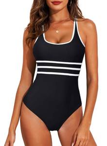 lot 90108 image: Aleumdr Womens Color Block One Piece Athletic Swimsuit Sports Training Cheeky High Cut Bathing Suits Black Large