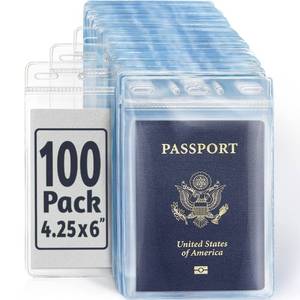 lot 90110 image: EcoEarth Passport & Identification Card Holders with Soft Edge (Clear, 4x6 Inch, 100 Pack), Extra Large Vertical ID Holder, Zipperless Plastic Name Badge Holders