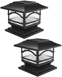 lot 90114 image: Davinci Lighting Premium Solar Outdoor Post Cap Lights - 4x4 5x5 6x6 - Bright LED Light for Fence Deck Garden or Patio Posts - Slate Black (2 Pack)