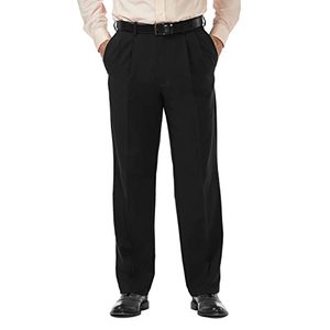 lot 90201 image: Haggar mens Cool 18 Pro Classic Fit Pleat Front Hidden Expandable Waist With Big & Tall Sizes Casual Pants, Black, 34W x 30L US
