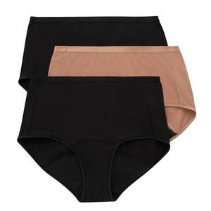 lot 90211 image: Hanes Womens Comfort, Underwear, Super Leaks Post-Partum, Period & Nighttime Protection, Multipack, 3-Pack Briefs, BlackPecanBlack