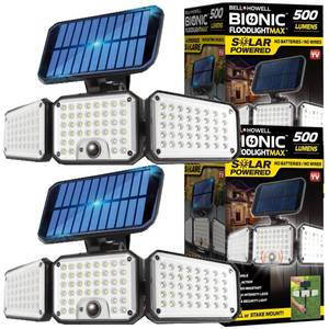 lot 90220 image: Bionic Flood Light Max 2 Pk, 500 Lumen Super Bright Solar Motion Sensor Outdoor Lights, LED Solar Flood Lights Outdoor Motion Sensor Waterproof Solar Security Lights, 360° 3 Panel Design As Seen on TV