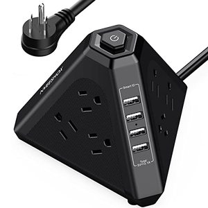 lot 90222 image: Power Strip Surge Protector Tower, 3-Side Triangle Outlet with 9 AC Multiple Outlets 4 USB Ports, 6.5 FT Long Extension Cord Outlets Charging Tower with Surge Protection Overload Protection for Office