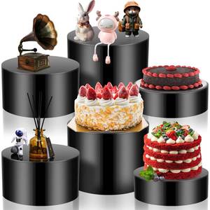 lot 90230 image: Weysat Acrylic Cake Stand Round Display Risers Shelf Cylinder Nesting Display Stand with Hollow Bottom for Halloween Show Jewelry Dessert Food, 3 Sizes, 6 x 2, 7 x 4, 8 x 6 (Clear, 6 Pcs)
