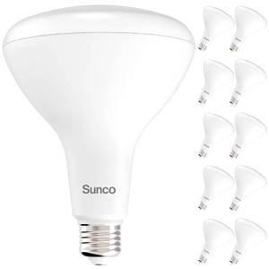 lot 90308 image: Sunco Lighting - 10 Pack BR40 Light Bulbs, LED Indoor Flood Light, Dimmable, CRI94 5000K Daylight, 100W Equivalent 17W, 1400 Lumens, E26 Base, Indoor Home Recessed Can Lights, High Lumens - UL