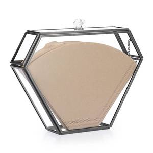 lot 90313 image: ELLDOO Black Glass Coffee Filter Holder Coffee Paper Storage Container Filter Paper Dispenser Rack with Dustproof Cover