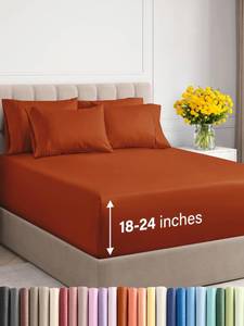 lot 90314 image: Extra Deep King Sheet Set - 6 Piece Breathable & Cooling Sheets - Hotel Luxury Bed Sheets Set - Easy Fit - Soft, Wrinkle Free & Comfy Sheets Set - Terracotta Sheet Set wExtra Deep Pockets
