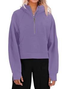 lot 90315 image: Womens Hooded Pullover Sweatshirts Half Zipper Crop Hoodie Fleece Lined Collar Zip Up Hoodies Cropped Long Sleeve Tops with Thumb Hole XL