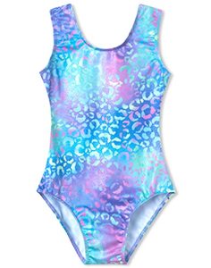 lot 90321 image: Domusgo Gymnastics Leotards for Girls 4t 5t Green Purple Leopard Sparkly One Piece Tumbling Outfits