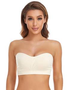 lot 90325 image: Lusait Strapless Bra for Women Non-Slip Silicone Padded Bandeau Bra Wireless Tube Top Bra Beige M