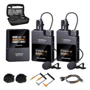 lot 90332 image: comica Wireless Lavalier Microphone, BoomX-D2 2.4G Compact Wireless Lapel Microphone System with 2 Transmitter and 1 Receiver,Lav Mic for Smartphone Camera Podcast Interview YouTube Facebook Live - Retail $135.54