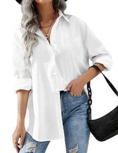 lot 90346 image: HOTOUCH Womens Button Down Casual Loose Fit Cotton Work Linen Blouse Shirt with Pocket White, Large, Long Sleeve