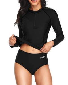 lot 90354 image: Daci Women Black 2 Piece Rash Guard Long Sleeve Bathing Suit with Bottom Built in Bra Swimsuit UPF 50 S