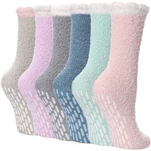 lot 90356 image: FNOVCO Non Slip Socks for Women Winter Warm Cozy Fuzzy Slipper Socks Soft Fluffy Hospital Socks with Grips (6 Pairs Cute)