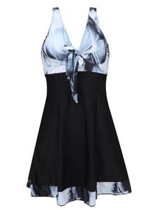 lot 90358 image: MiYang Womens One Piece High Waist Printing Swim Dress Padded Swimwear Green Printed X-Large (US 16-18)