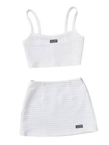 lot 90365 image: GORGLITTER Womens 2 Piece Skirt Set Knit Letter Print Zip Back Cami Crop Top and Mini Skirt Outfits White Small