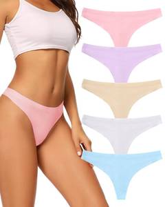 lot 90369 image: voenxe Seamless Thongs for Women No Show Thong Underwear Women 5-10 Pack (F-5 Pack Bright Color, Medium)