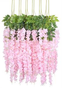 lot 90374 image: Duovlo 12 Piece Artificial Silk Wisteria Vine 3.6 Feet Ratta Hanging Flower Garland String Home Party Wedding Decor (Light Pink)