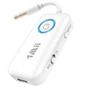 lot 90376 image: 1Mii Bluetooth 5.3 Transmitter Receiver for AirplaneTV to 2 HeadphonesAirPods, Dual Links Wireless Audio Adapter waptx Low LatencyHDAptX Adaptive, 3.5mm Aux Bluetooth Adapter for Cars, Gym, Boat